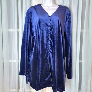 Vintage Halmode Velvet Blouse Womens Plus Sz 16W Long Sleeve Blue Tunic